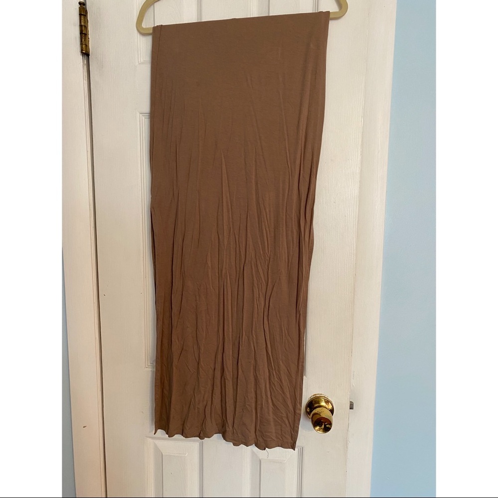 Tan Maxi Skirt with a Double Slit | Size S